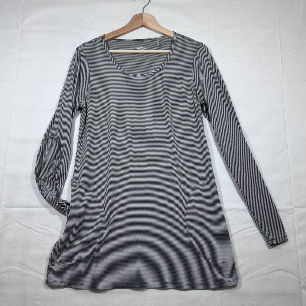 Toad & Co. Womens Mini Shirt Dress Size Small Gray Stripe Gorpcore Hiking